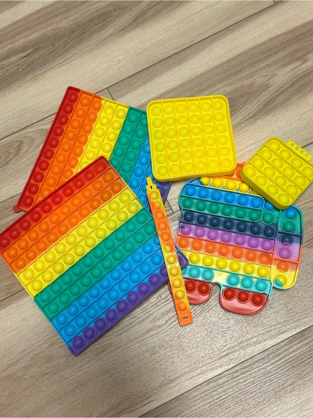 Sensory Pop It Fidget Toy Bundle - 6 pcs Rainbow and Yellow Colors